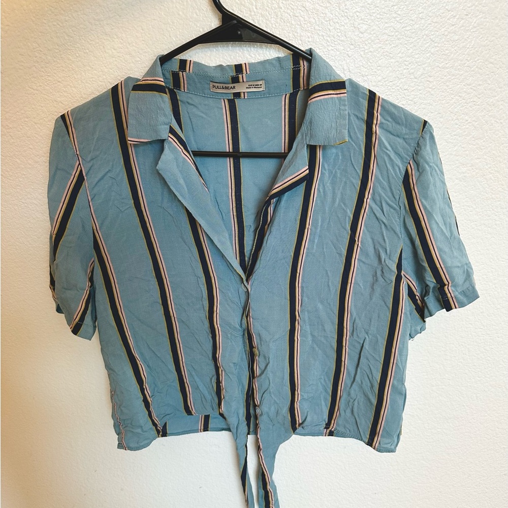 Pull&Bear Teal Striped Button Down Shirt